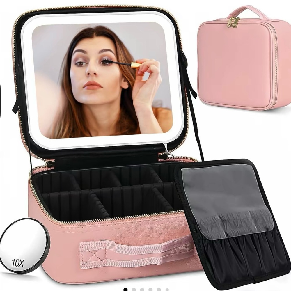 Makeup bag with mirror pink